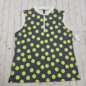 Lillie Green WOMENS SZ L Blue Green Tennis Balls 1/4 Zip Sleeveless Top UPF 50